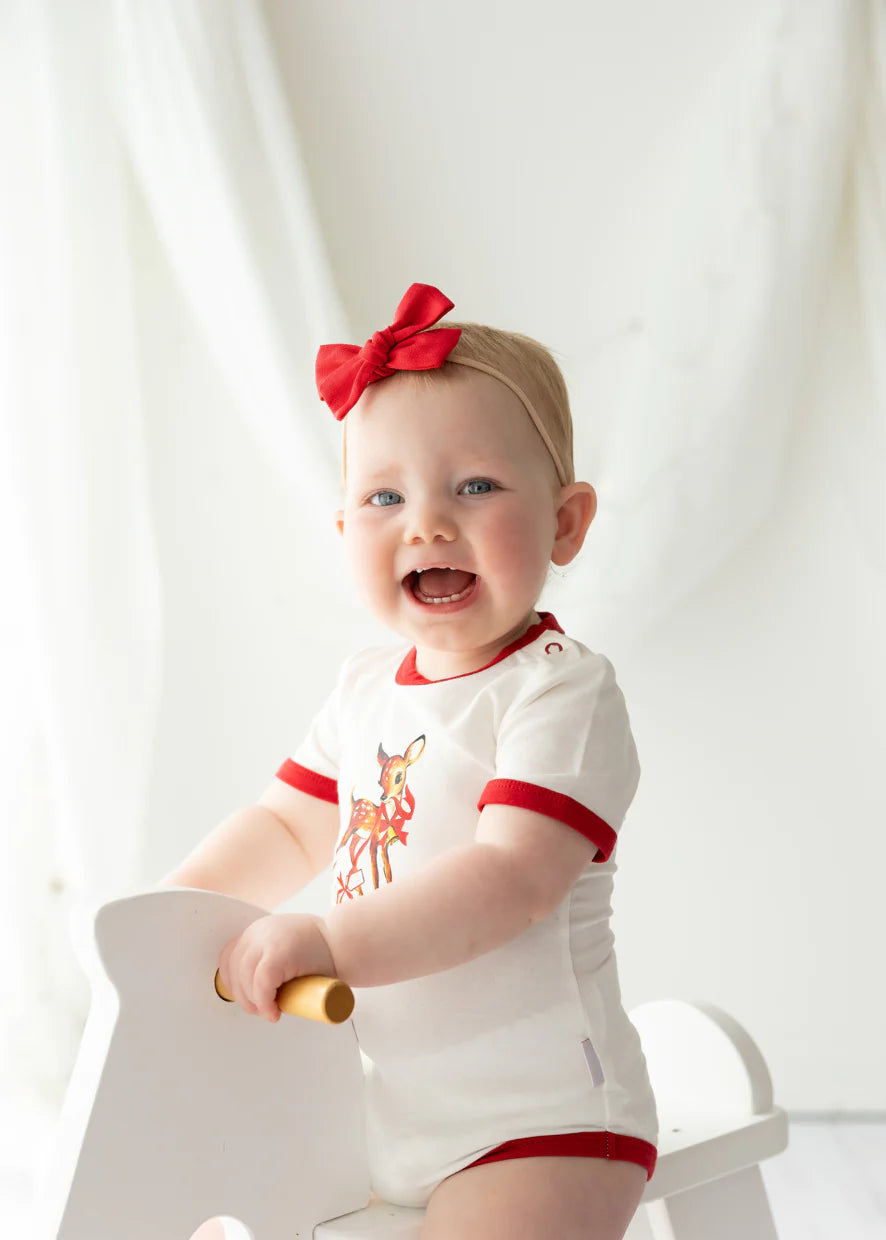 (Size NB &3-6m) Scarlet Trim Bodysuit - Baby Deer