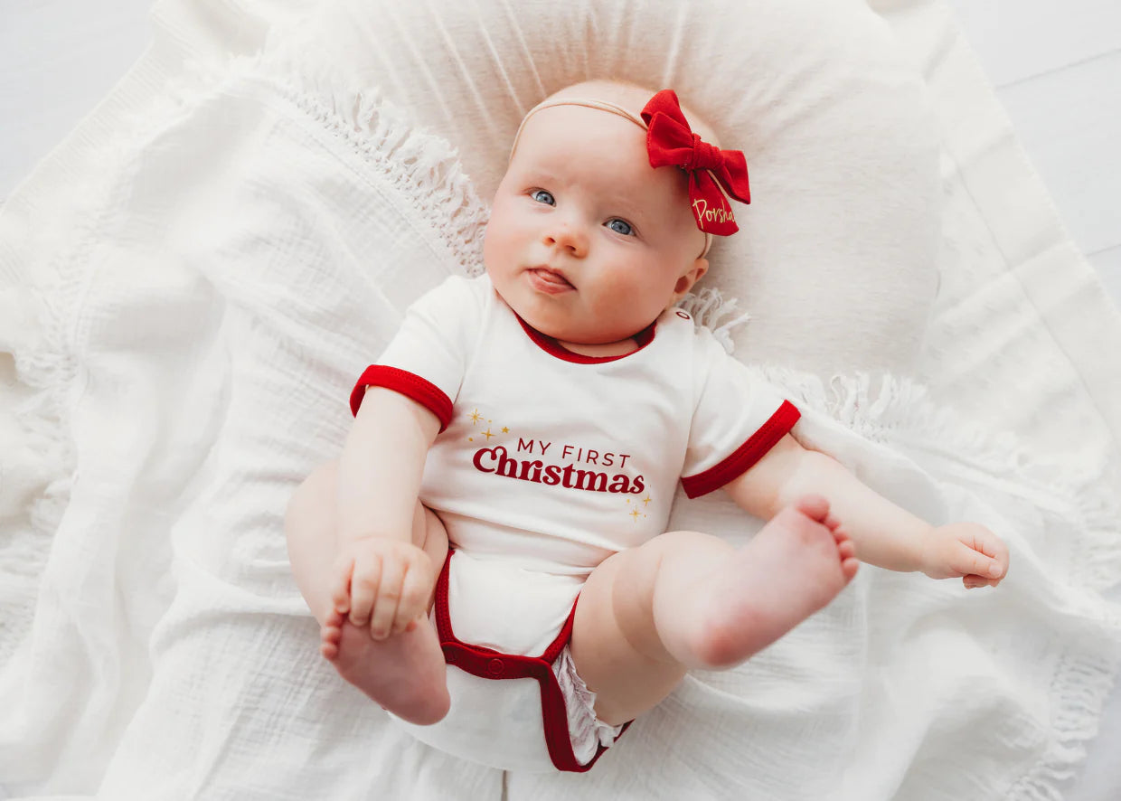 Scarlet Trim Bodysuit - "My First Christmas"