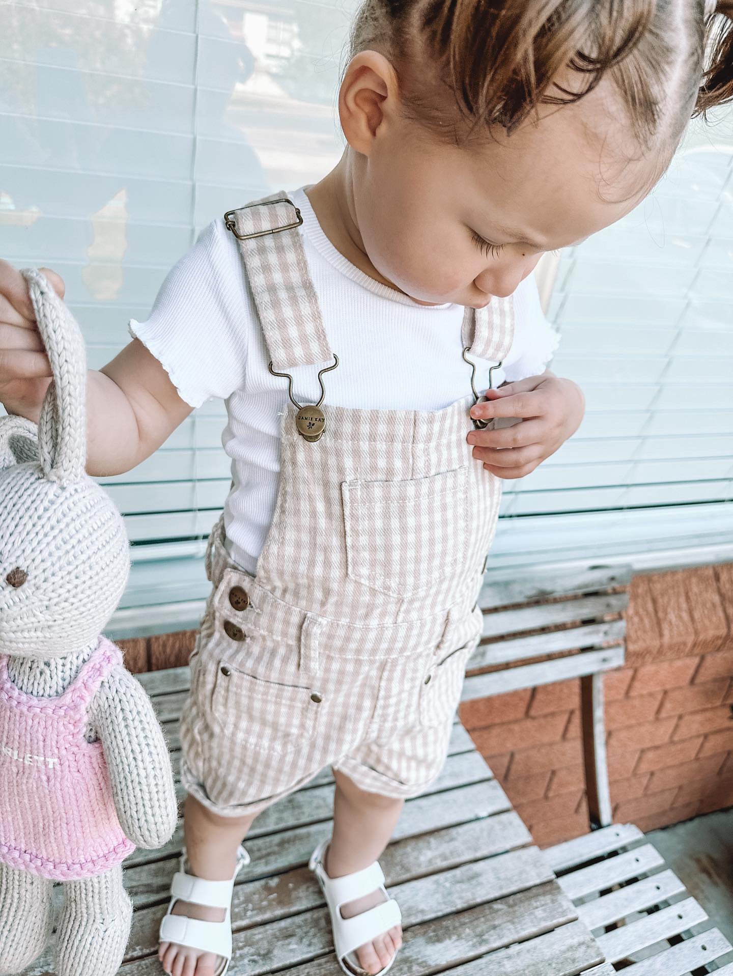 (Size 6-12M) Chase Short Overall - Gingham Pink