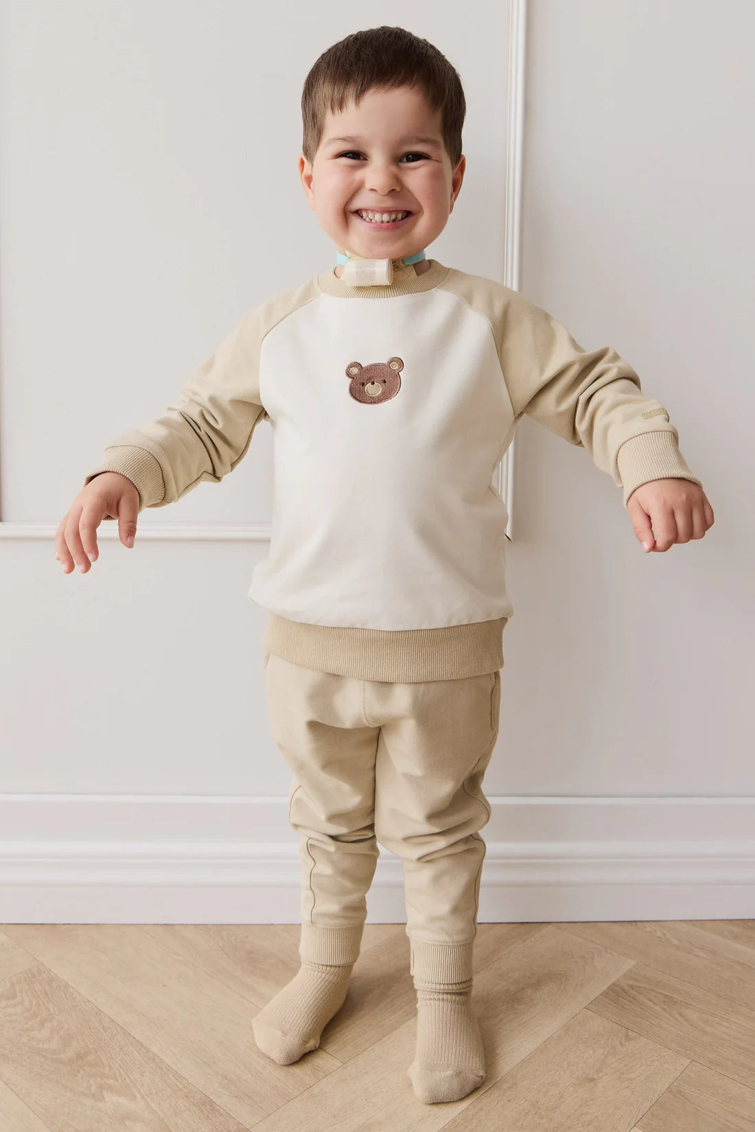 Organic Cotton Tao Sweatshirt - Biscuit/Cloud Bobbie Bear