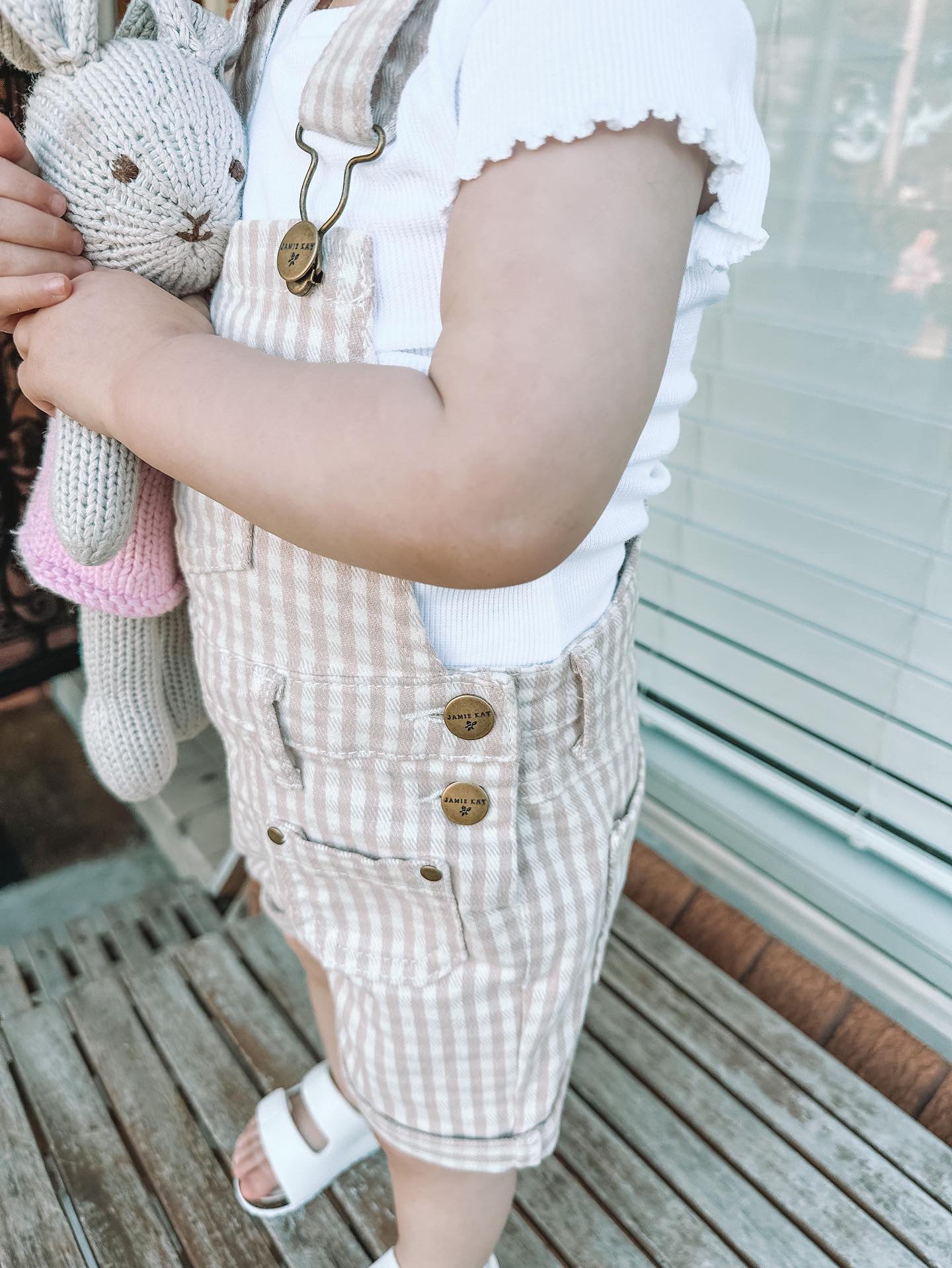 (Size 6-12M) Chase Short Overall - Gingham Pink