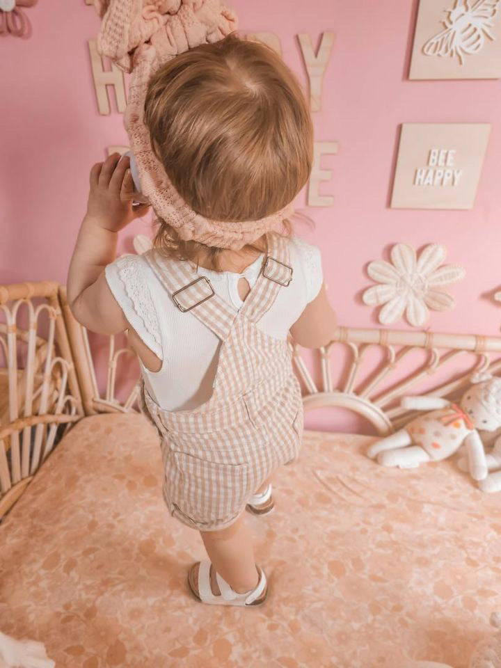 (Size 6-12M) Chase Short Overall - Gingham Pink