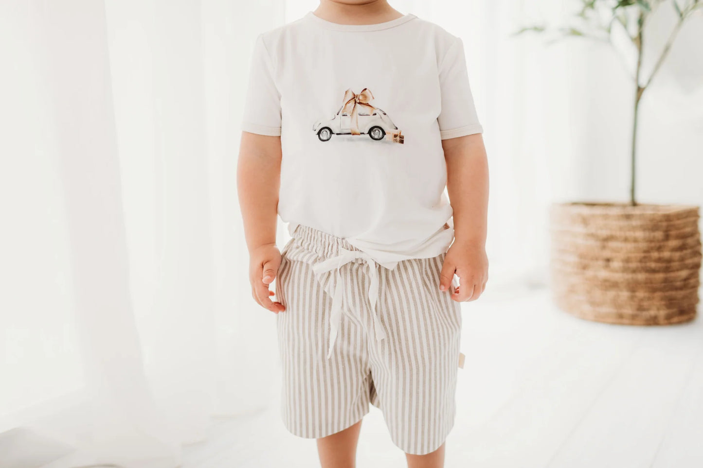 (Size 1Y)Pure linen Pocket Shorts - Oak Stripe