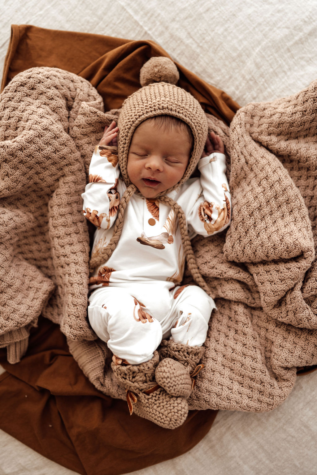 Fawn Merino Wool Bonnet & Booties