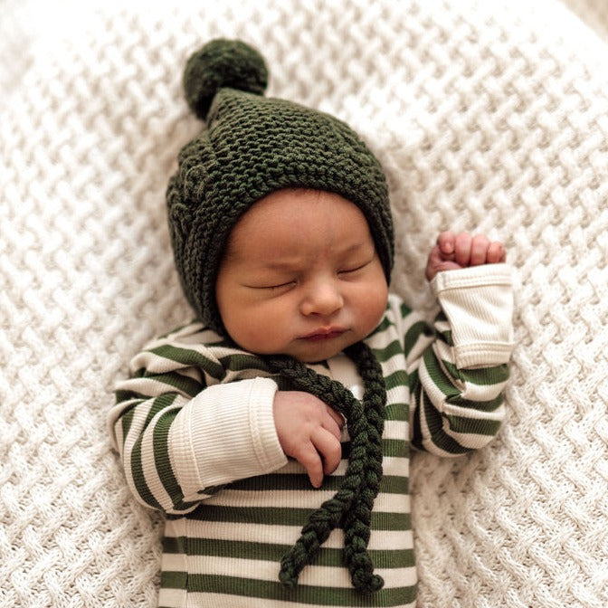 Olive Merino Wool Bonnet & Booties