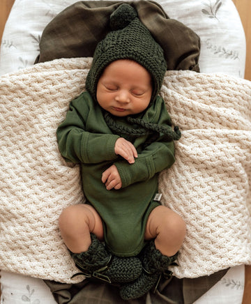 Olive Merino Wool Bonnet & Booties