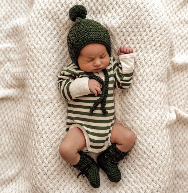 Olive Merino Wool Bonnet & Booties