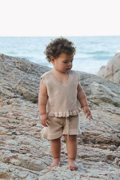 Knit Embroidered Top | Sand