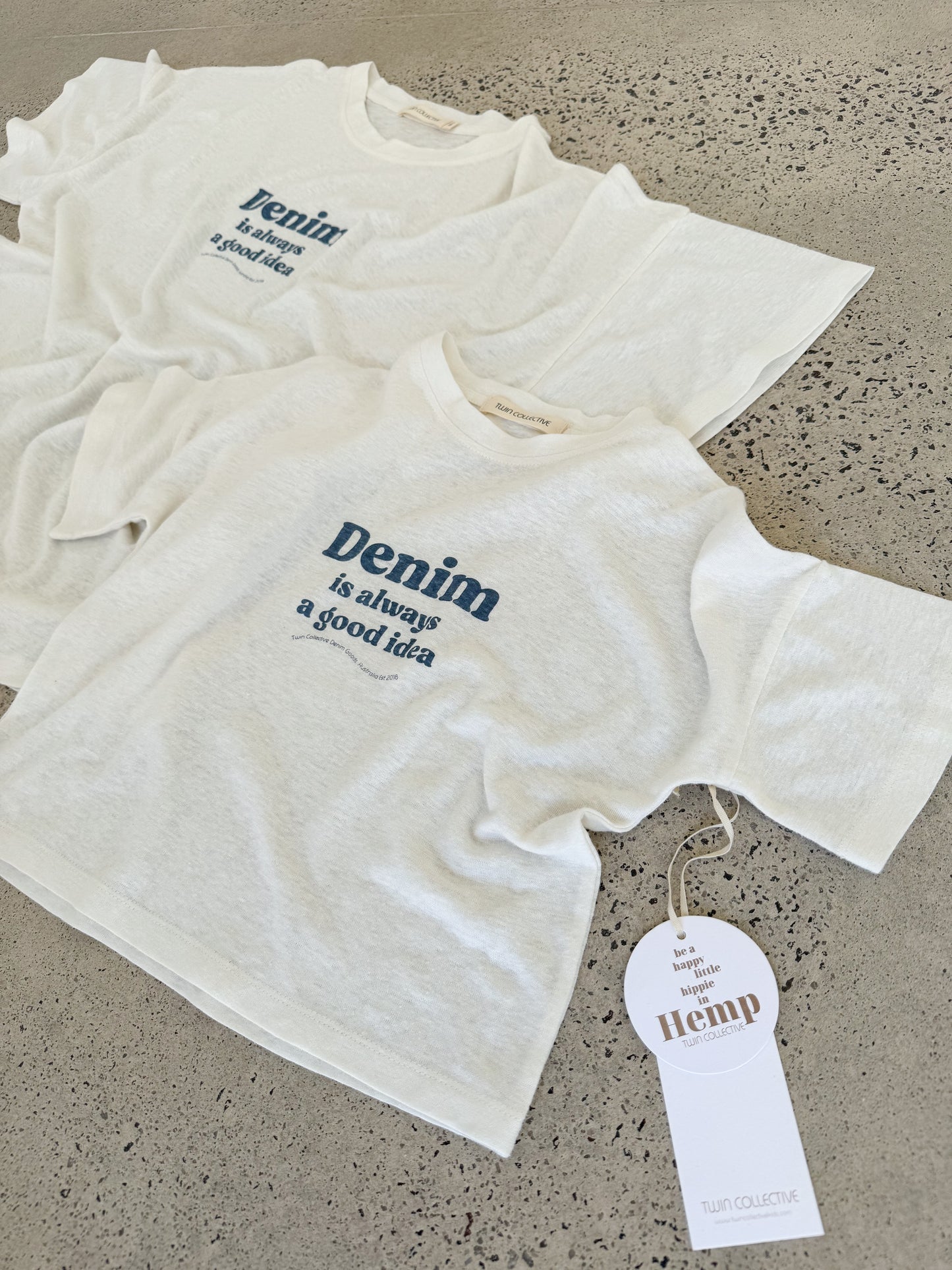 Denim Idea Tee - Off White (Kids & Women)